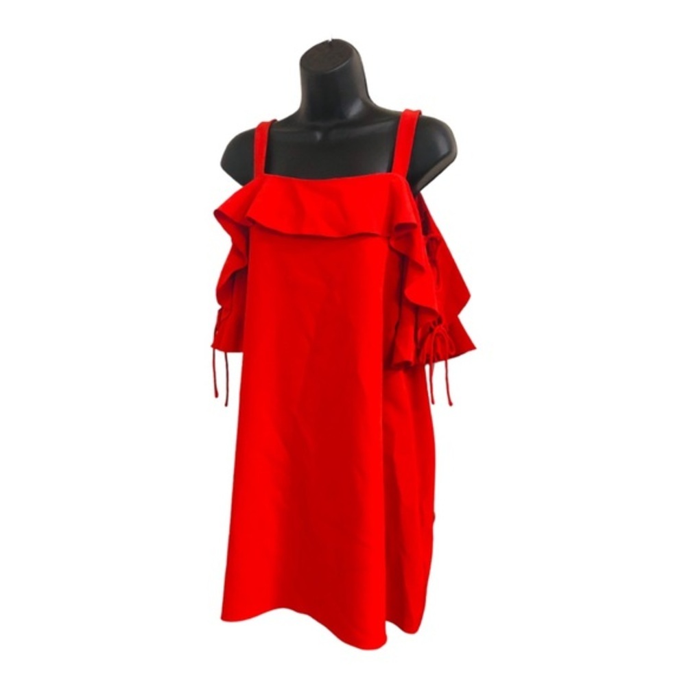 Laundry red poppy lace up‎ sleeves flutter neck cold shoulder dress size 2 new